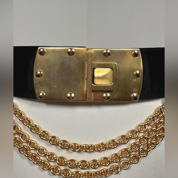 Rare Donna Karan Vintage Gold Chain Leather belt from 1980s DKNY Black auth - Picture 10 of 15